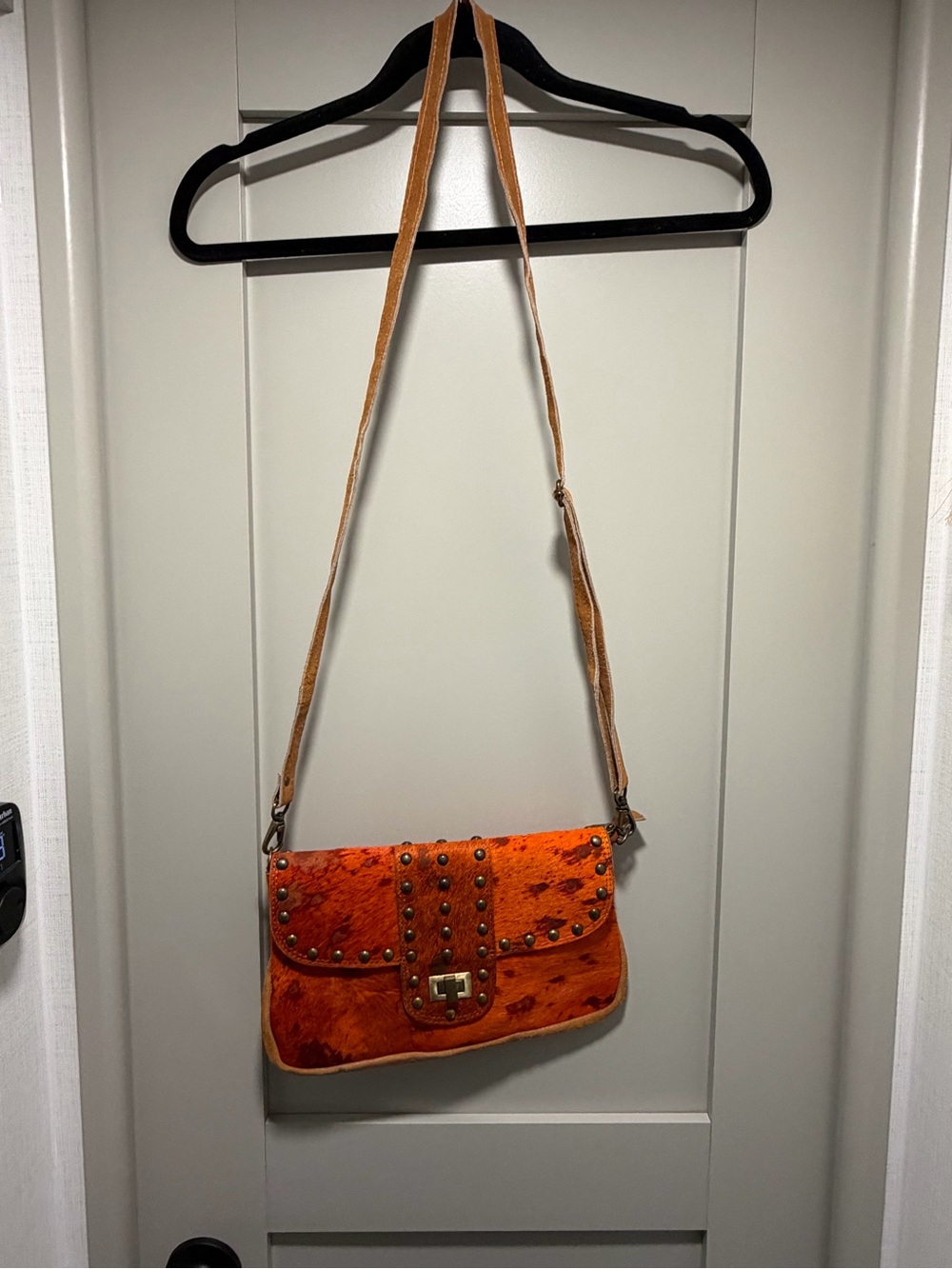 Lamani San Francisco brand Stud-Trim Orange Crossbody Shoulder Bag